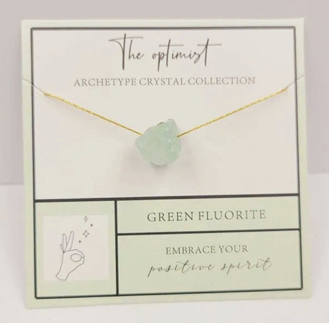 Vakkert og enkelt Birthstone Gold Designkjede m/RÅsten - Green Fluorite - Tynt kjede, 8 - 13mm rÅstener