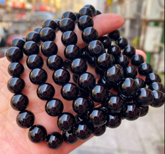 Enkelt og fleksibelt steinarmbÅnd, Sort Obsidian