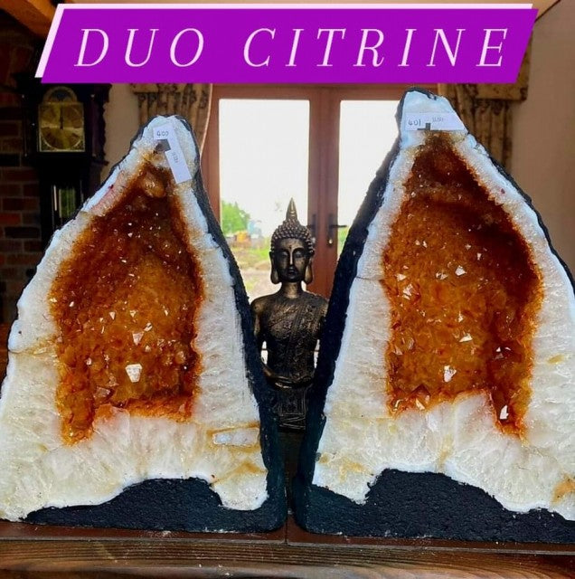 DUO OFFER / Citrine Geode PAIR 24kg 402 & 403 Crystal Cluster Druzy Premium Grade 12kg each H32xW24xD16cm