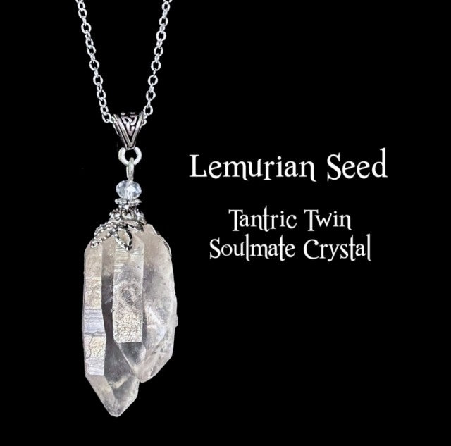Nye, hÅndlagede Raw Lemurian Seed "Tantric Twin, Soulmate" Anheng m/kjede , Silverplated