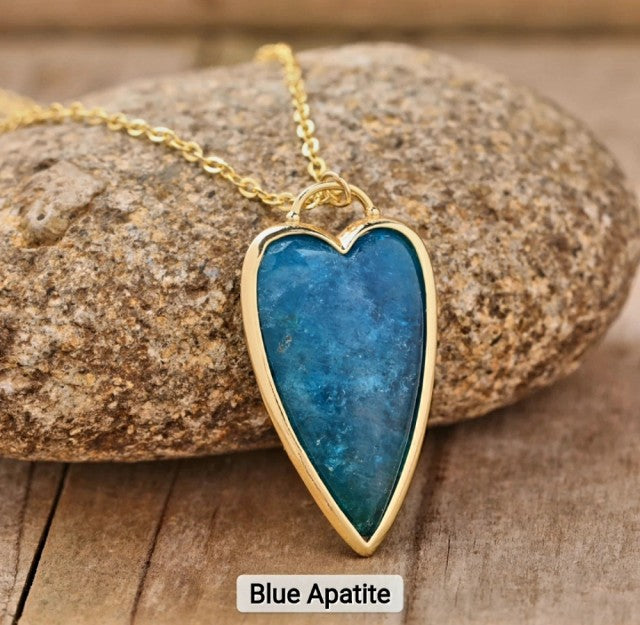 Long Hearts Designkjede 37x19mm - Gold Electroplated - Blue Apatite