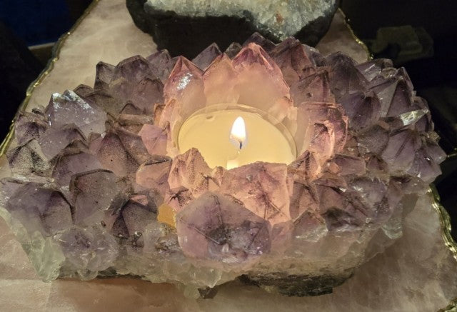 Large Brazilian Ametyst Quartz Candle Holder, 1100gram