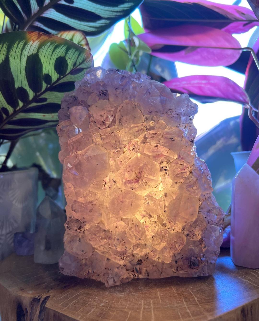 Special XL Large / Stor Ametyst RÅ Kvarts Cluster Lampe fra Brasil, ca. 3 - 4kg m/Ledlys