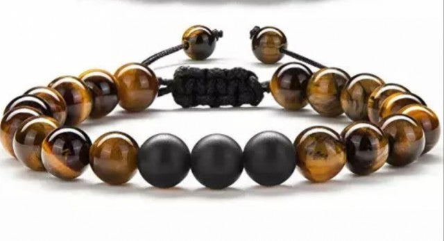 Merkaba, armbÅnd med Tigerøye og Sort matt Obsidian , 8mm stener, justerbart
