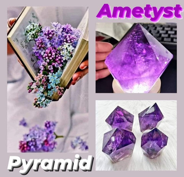 Brazilian Ametyst Pyramider, Large ca. 200 - 300 gram inkl. 10cm Bambus Led Lysbase m/remote control