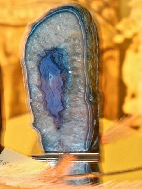 Stor Large blÅ Agat Geode Krystallampe, 15 - 16 cm, inkl. trebare m/ledlys og remote control