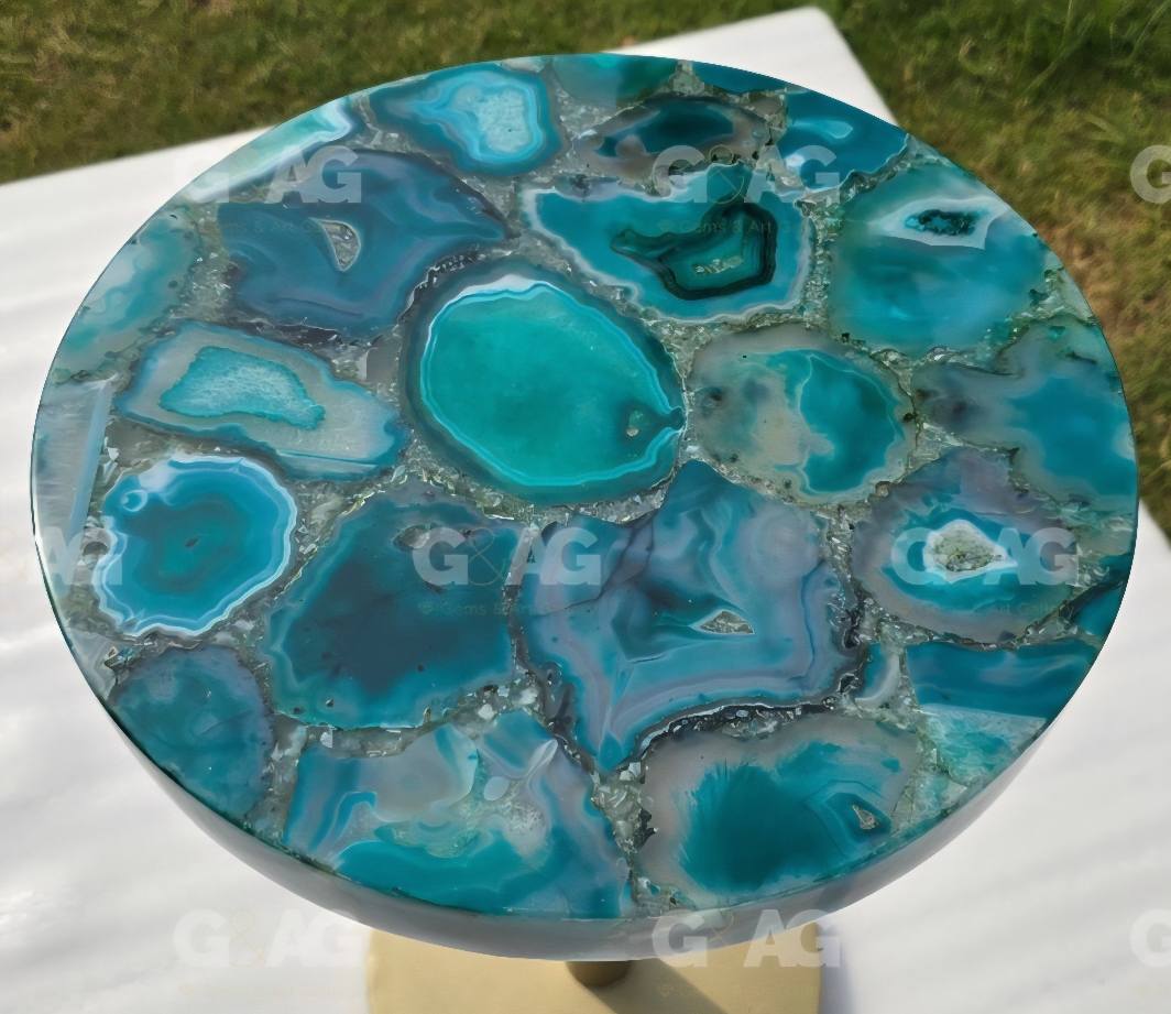 Agate Gemstone DINING Tables, handmade, Round 75cm , backlit ( Ledlys ) uten Design Bordben