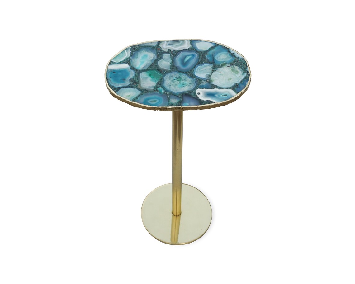 AQUA AGATE kaffebord - sidetable med electroplated, tykk kant og avtagbart single leg, ca. 28x18cm
