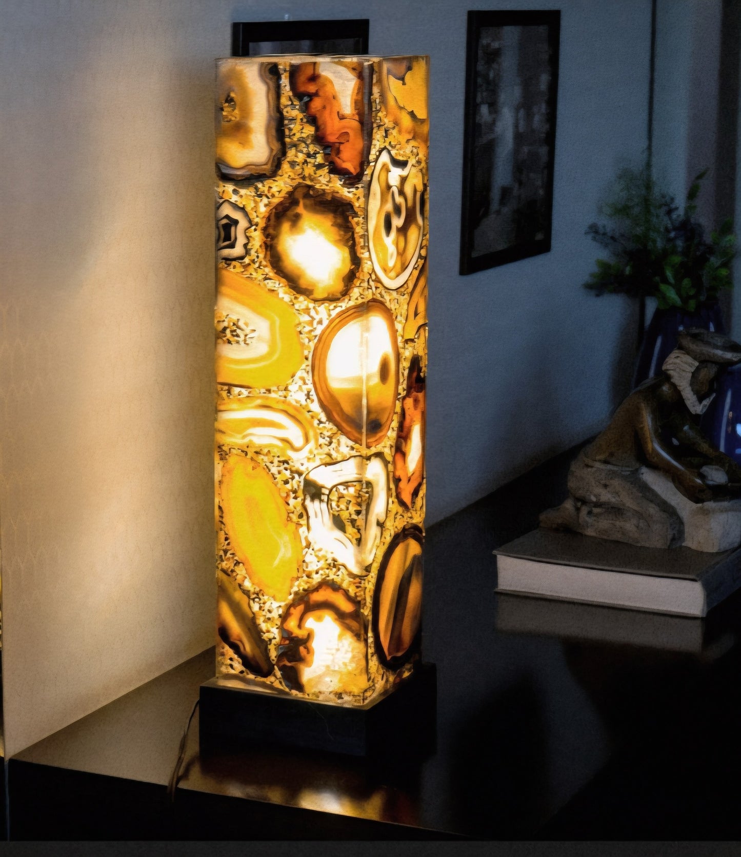 Natural & Exclusive Agate Floor Lamp Handmade in Brazil - XLarge, Compact, Elegant, 80x20cm