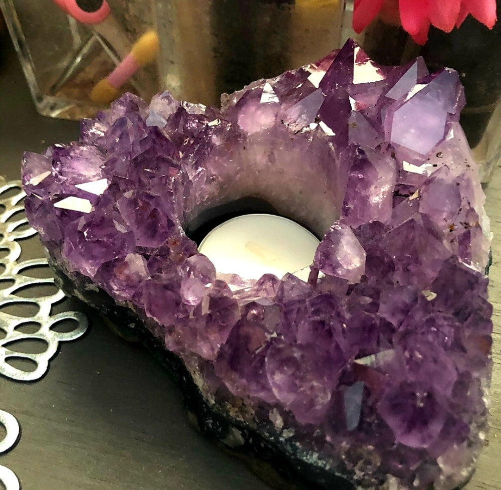 Vakker, AAA+ High Quality Brazilian Ametyst Cluster Telys dekorasjon.. ca. 18 - 20cm, XLarge