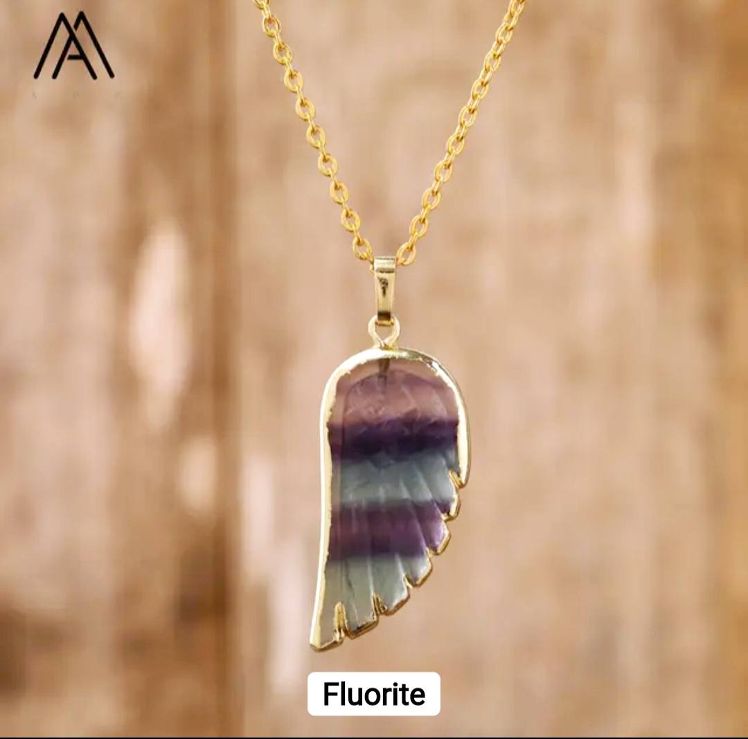 Ny MICCI Fluorite Rainbow Angel Wing Designkjede, Gold Electroplated - 35mm