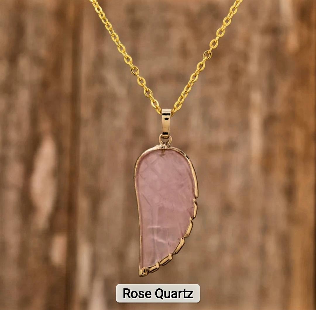 Ny MICCI Rose Quartz Angel Wing Designkjede, Gold Electroplated - 35mm