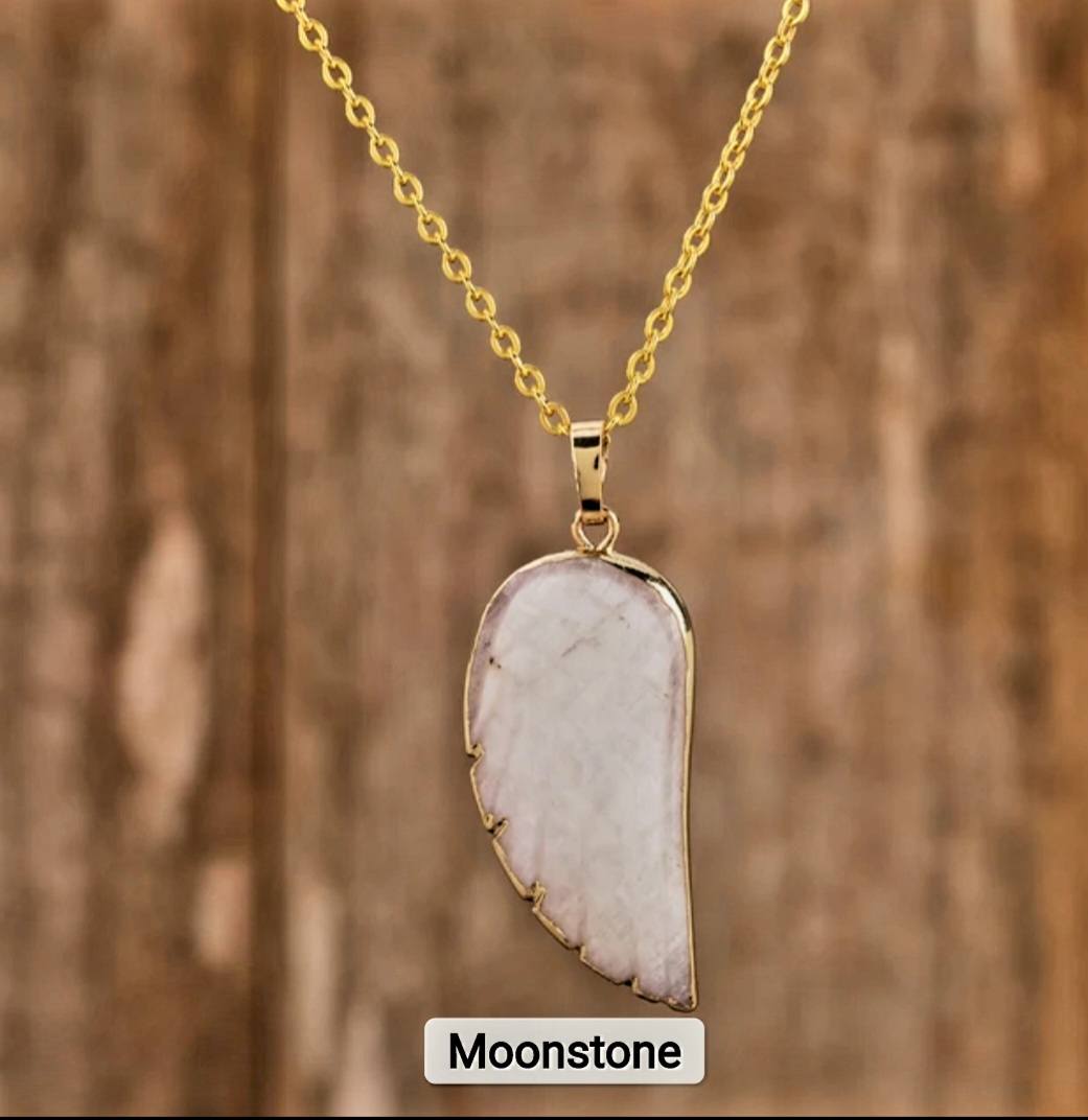 Ny MICCI Moonstone Angel Wing Designkjede, Gold Electroplated - 35mm