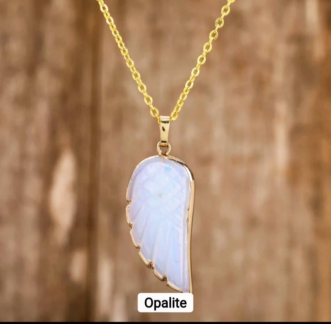 Ny MICCI Opalite Angel Wing Designkjede, Gold Electroplated - 35mm