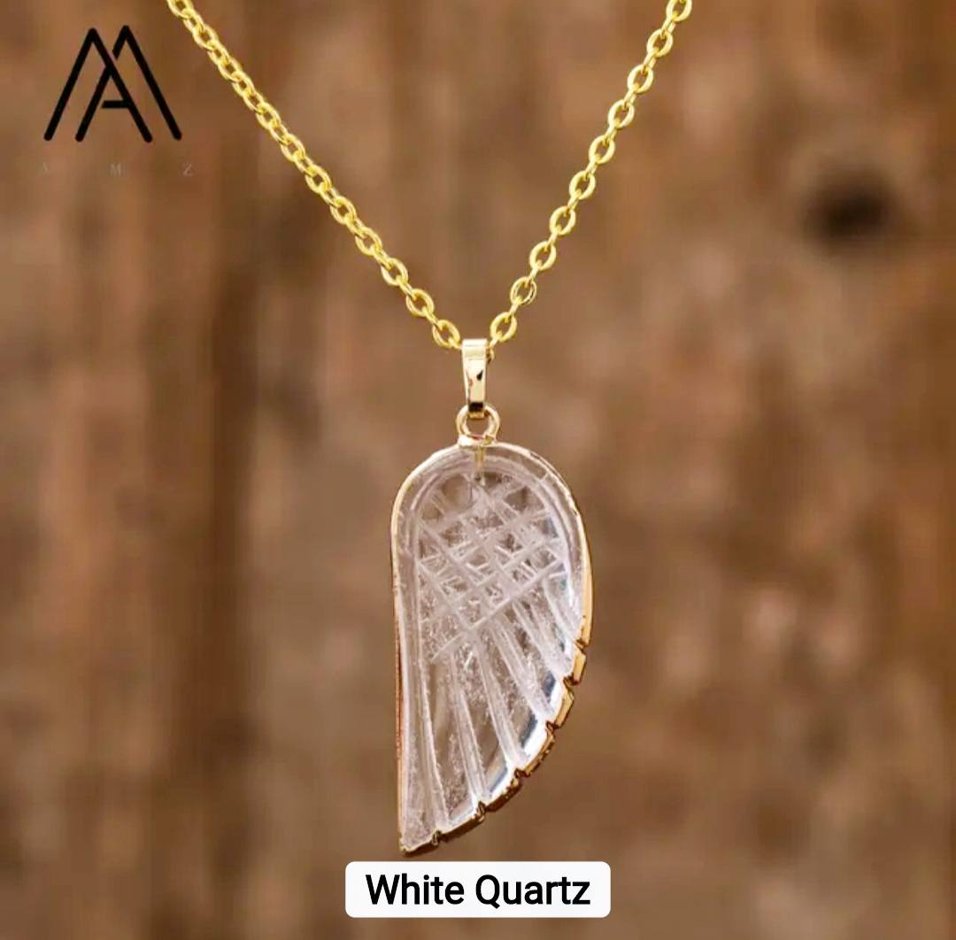 Ny MICCI Clear Quartz Angel Wing Designkjede, Gold Electroplated - 35mm