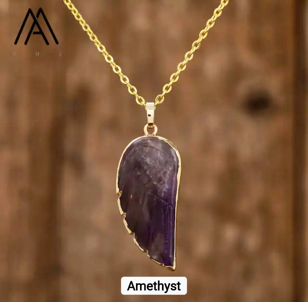 Ny MICCI Ametyst Angel Wing Designkjede, Gold Electroplated - 35mm