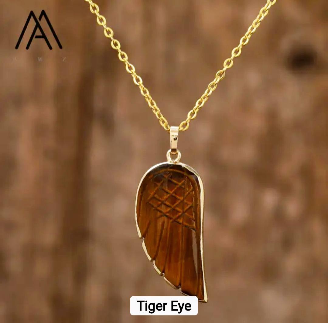 Ny MICCI Tigereye Angel Wing Designkjede, Gold Electroplated - 35mm