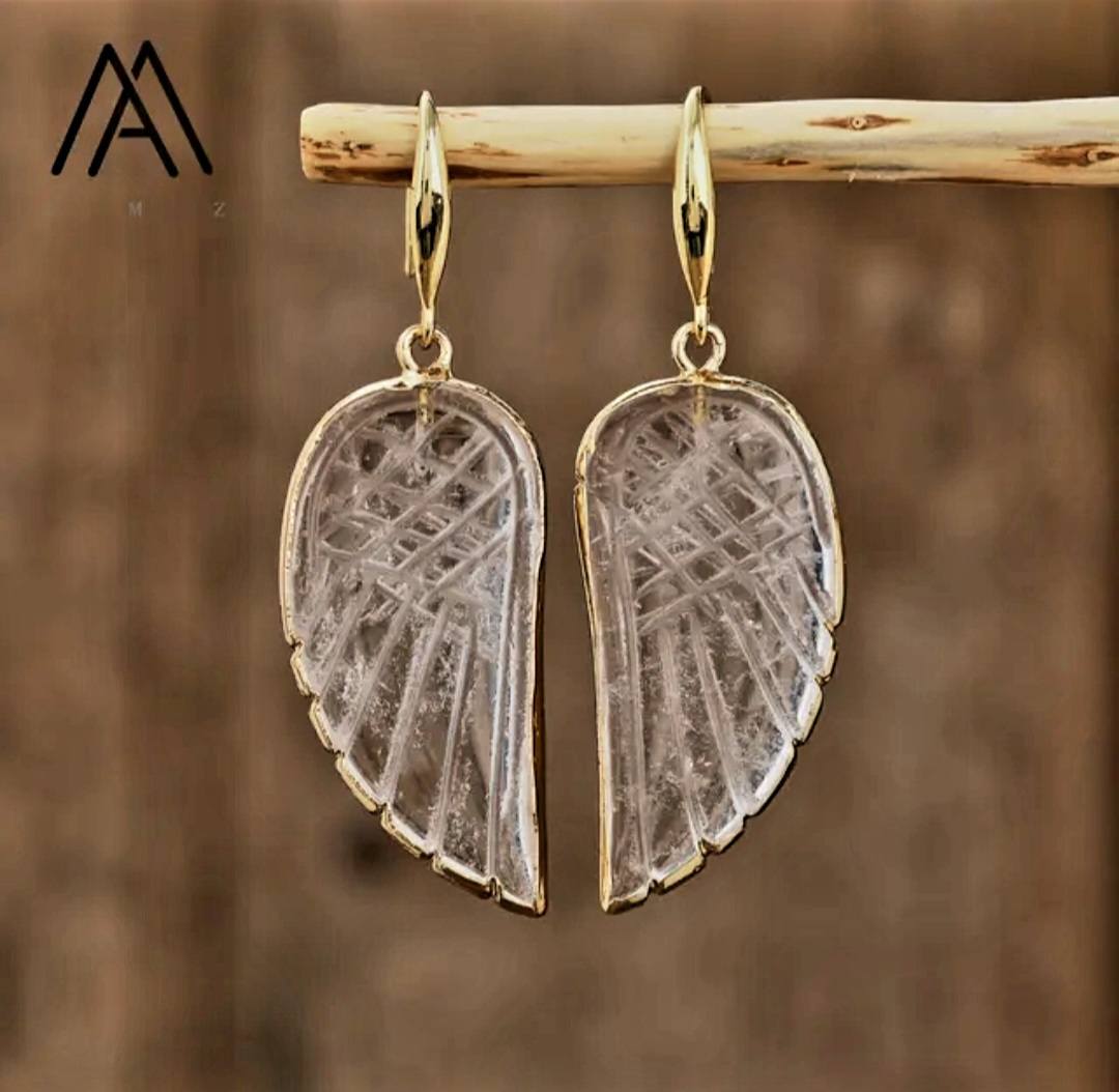 Nye MICCI Design Øredobber ( Angel Wing ) , 18K Gold Electroplated, Clear QUARTZ