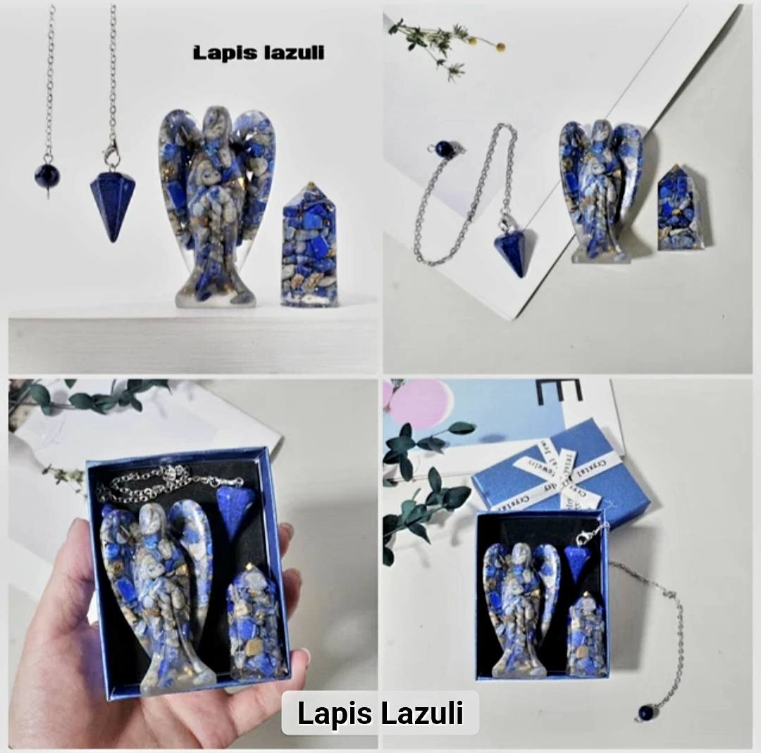 Nye 3 pcs Krystallsett ( Pendel, Engel , Tårnkrystall ), 6 stentyper