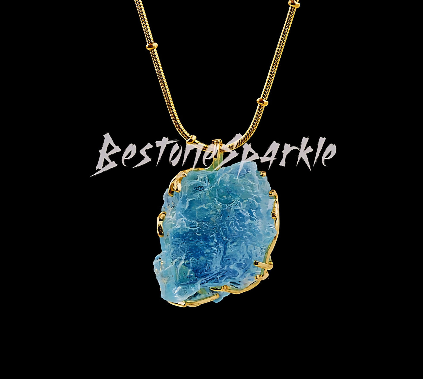 AA Raw Aquamarine Gold Necklace, March Birthstone Throat Chakra, 24K Goldplated