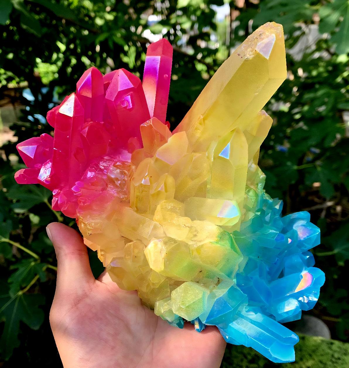 XL Rainbow Aura Quartz Cluster, Titanium Coated Natural Crystal Healing Home Decor, 700 - 800gram