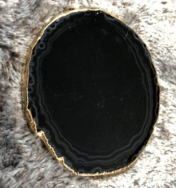 Black Brazilian Agate 24ct Gold Edge, Gilded, Microcrystalline Quartz Premium Coasters (Set of 4)
