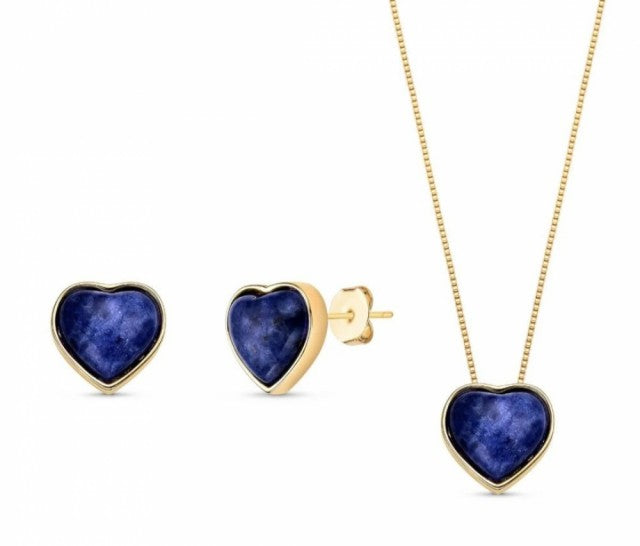 New 2025 Brazil Gem Blue Sodalite Heart Shape 18k Gold Plated Necklace & Earring Set