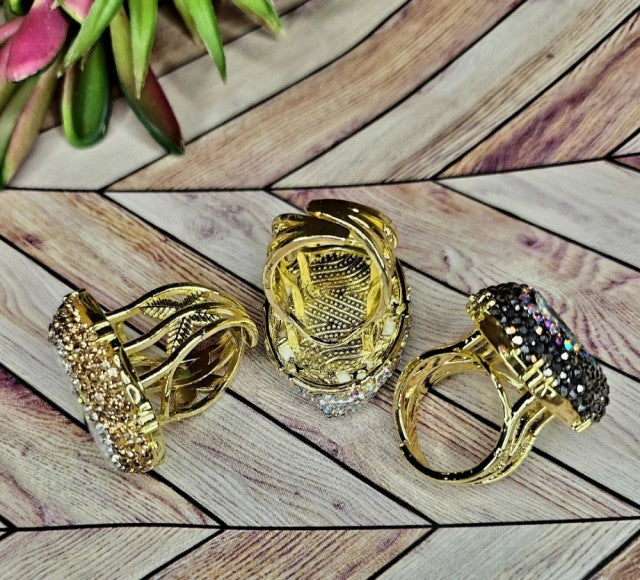 Nye vakre og unike AGATE Geode GemStone Ringer, Gold Electroplated - justerbare