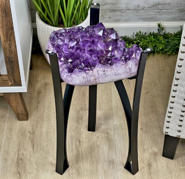 Extra Plus Brazilian Amethyst Coffee Geode Side Table, 18kg, 60cm tall, Cluster Stone Size 34x26x12cm