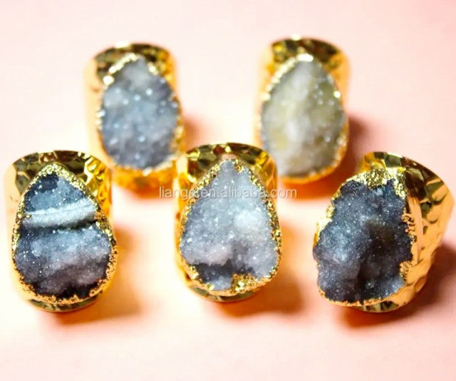 Druzy Agat Ringer , Gold electroplated - 5 farger