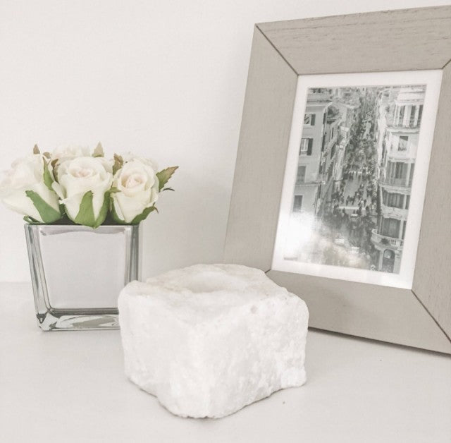 RÅkrystall Telys dekorasjon Hvit Kvarts, ca. 10 - 12 cm