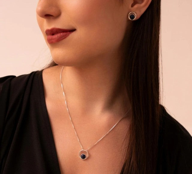 2025 Brazil Gem 925s Sterling Silver Cradled Necklace & Earring Set w/ Natural Ametyst Gemstone