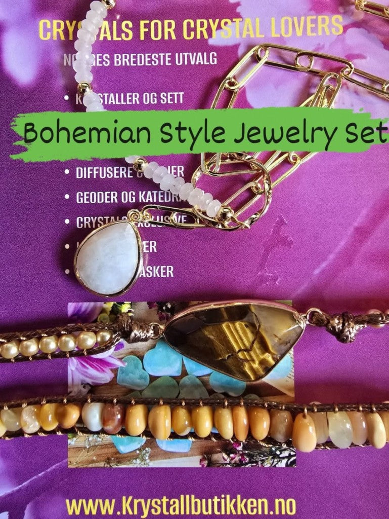2 - 1 New Bohemian Style Jewelry Set ( BoHo Wrap Armbånd + Lariat kjede ), 12 Design - Stenkombinasjoner