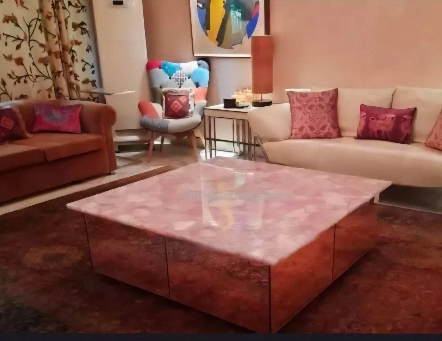 UNIQUE NATURAL STONE HOME DECOR, QUARTZ - Diningtable / Spisebord Tabletop, Round 75x75cm