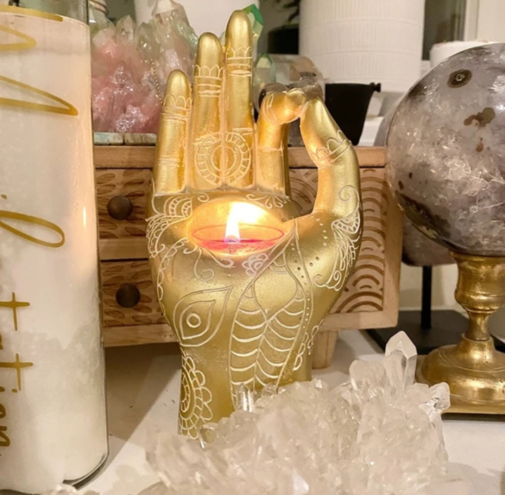 Gyan Mudra Hånd Telysdekorasjon, ca. 20x10cm, leightweight RESIN