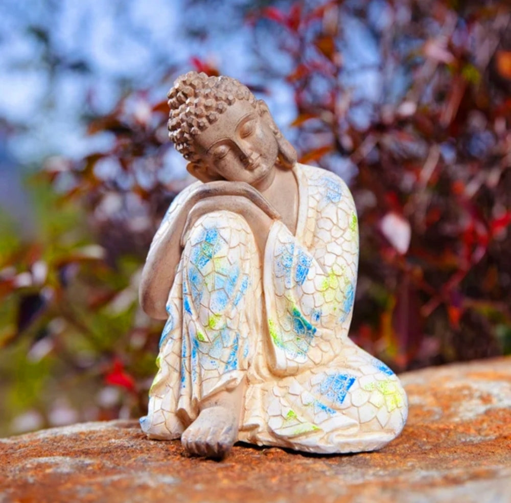 Handmade Sitting Buddha Statue Decoration | Outdoor Garden Home Living | Spiritual - 21x15x15cm, Lightweight - Resin