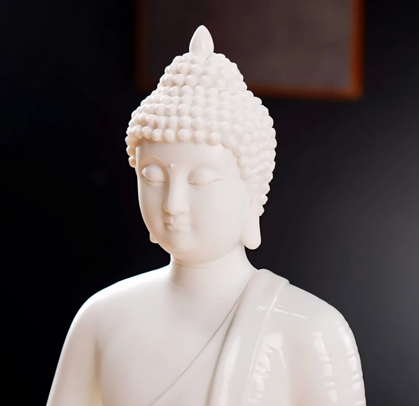 Porcelain Gautama Buddha Statue Decorative Set with LED light Circle | 40cmx31x19cm