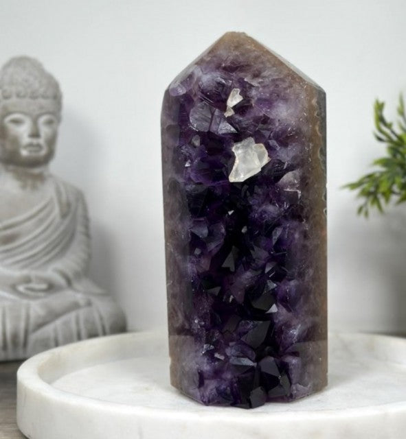 Natural Uruguay Amethyst & Agate Stone Tower AAA+ Quality Geode, 20x9cm, STP0168