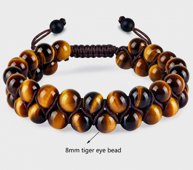 Nye Chambhala 2 rader Gyllen Tigerøye armbÅnd, justerbare, 8mm kuler