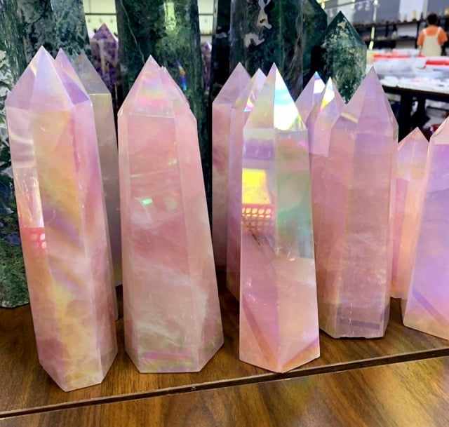 Stor XL Aura Rose Quartz TÅrnkrystall, 18 - 20cm