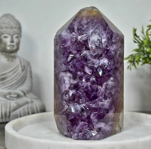 Natural Uruguay Amethyst & Agate Stone Tower AAA+ Quality Geode, 20x11cm, STP0165