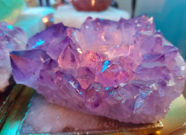 Vakker, AAA+ High Quality Brazilian Ametyst Cluster Telys dekorasjon.. ca.10cm, Small