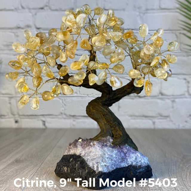 Vakre og eksklusive Feng Shui - Bonsai Lykketrær m/ ekte krystaller og Ametyst Clusterfot, ca. 22cm høy, Citrin, 2.5kg