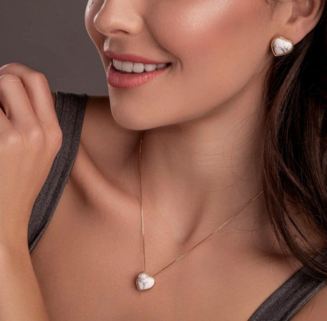 New 2025 Brazil Gem Skye Blue Agate Heart Shape 18k Gold Plated Necklace & Earring Set