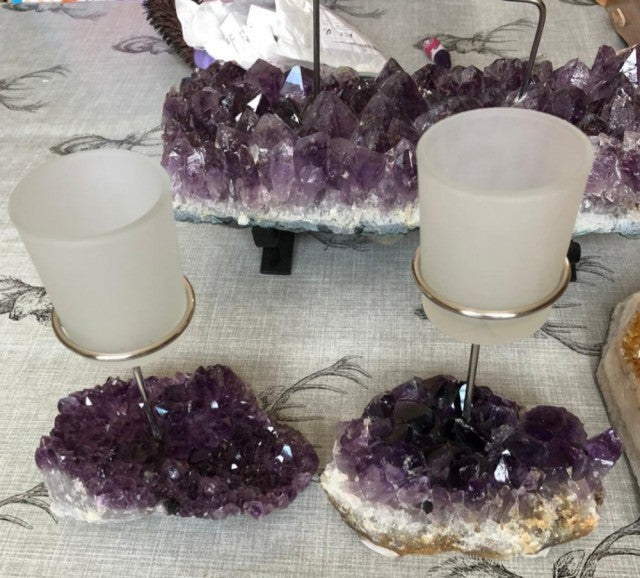 Premium A Grade Amethyst Cluster Druzy Candle / 1 Cup Tealight Holders – 750g – W10xH17cm