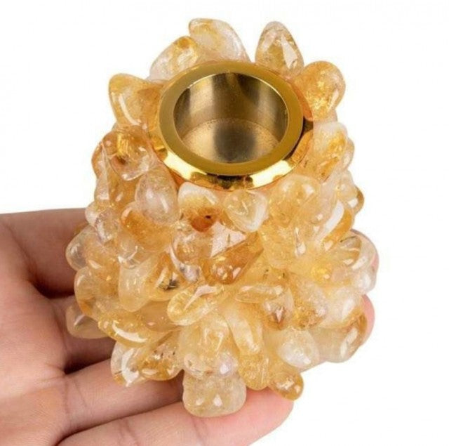 New 2023 Design / Vakker hÅndlaget Citrine Quartz Lysestake, ca. 8x8cm høye