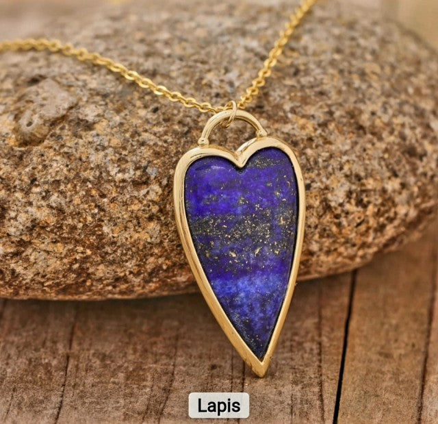 Long Hearts Designkjede 37x19mm - Gold Electroplated - Blue Lapis
