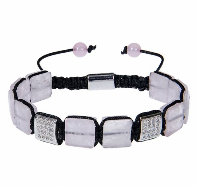 Chambhala Flatstone ArmbÅnd , Rose Quartz - Justerbare - Natural Stone
