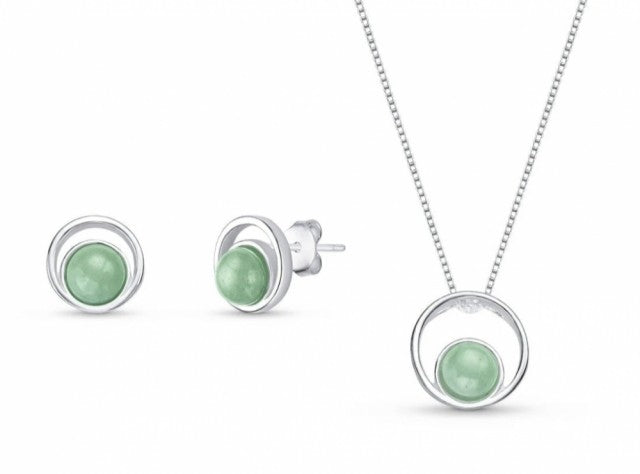 2025 Brazil Gem 925s Sterling Silver Cradled Necklace & Earring Set w/ Natural Green Quartz Gemstone