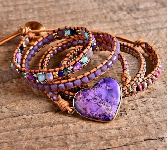 NYHET 2025 ! BOHO WRAP BRACELET 5 rader armbÅnd med Lilla Jasper